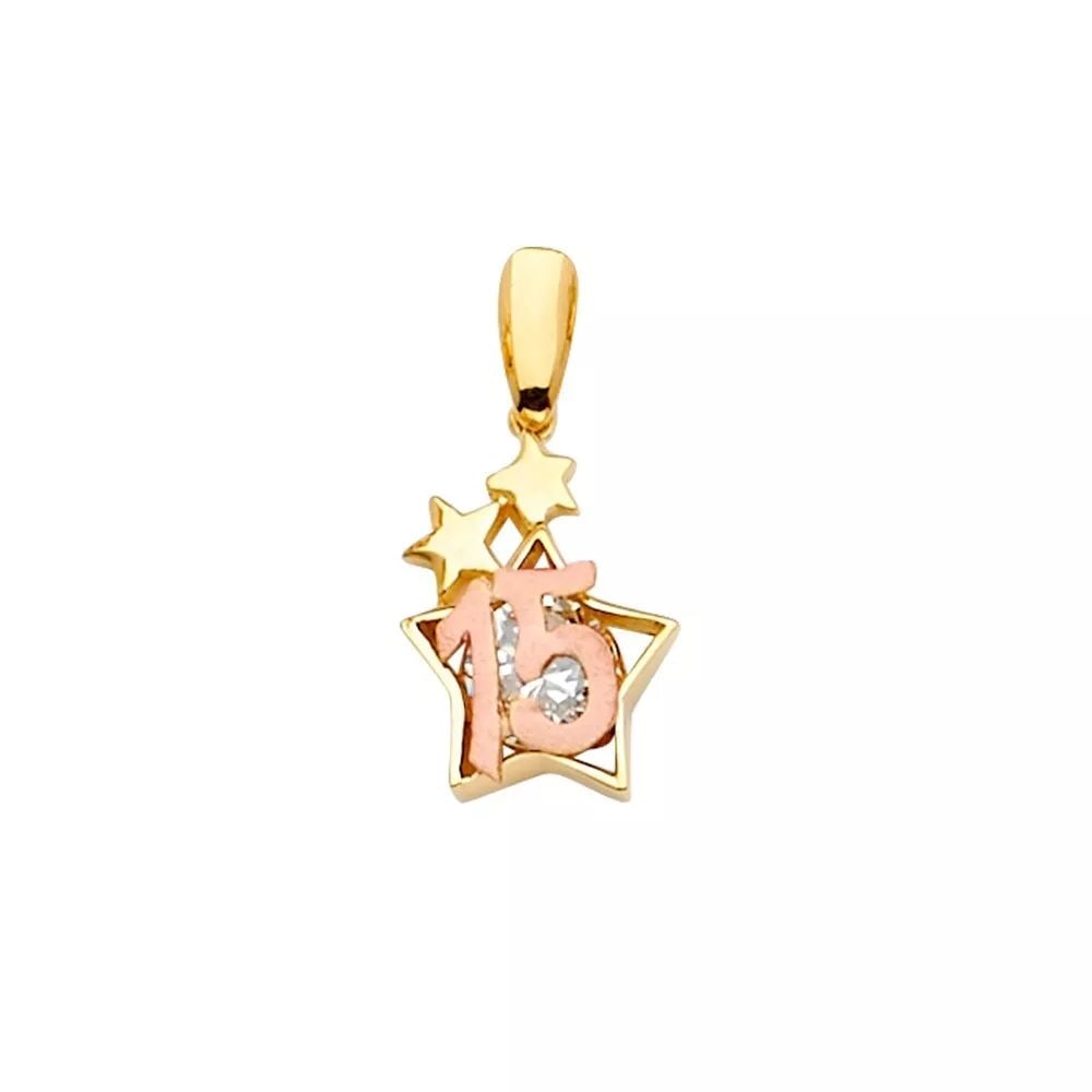 NEW 14K TWO TONE GOLD CZ 15 YEARS PENDANT/HALF SET 14K TWO TONE GOLD NEW CZ 15 YEARS PENDANT/HALF: NEW 14K TWO TONE GOLD CZ 15 YEARS PENDANT/HALF SET 14K TWO TONE GOLD NEW CZ 15 YEARS PENDANT/HALF SET WEIGHT: 1.4g