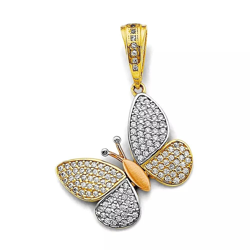 NEW 14K TRI COLOR GOLD CZ BUTTERFLY PENDANT 14K TRI COLOR GOLD NEW CZ BUTTERFLY PENDANT WEIGHT: 2.8g: NEW 14K TRI COLOR GOLD CZ BUTTERFLY PENDANT 14K TRI COLOR GOLD NEW CZ BUTTERFLY PENDANT WEIGHT: 2.8g