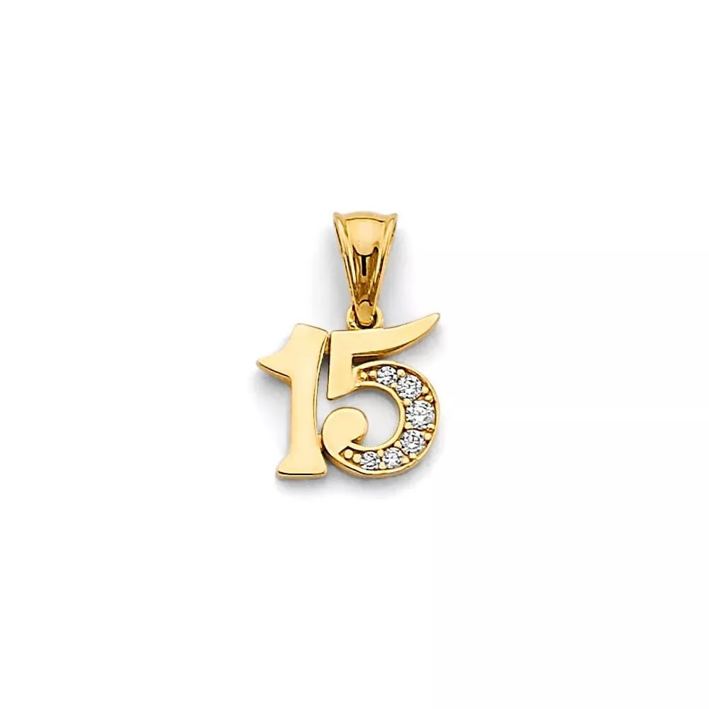 NEW 14K YELLOW GOLD CZ 15 YEARS PENDANT 14K YELLOW GOLD NEW CZ 15 YEARS PENDANT WEIGHT: 0.8g: NEW 14K YELLOW GOLD CZ 15 YEARS PENDANT 14K YELLOW GOLD NEW CZ 15 YEARS PENDANT WEIGHT: 0.8g