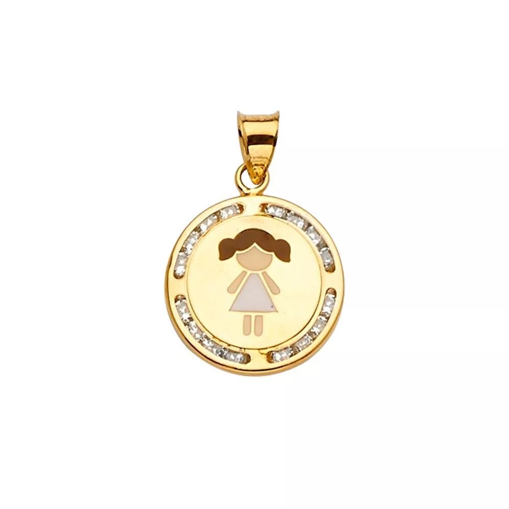 NEW 14K YELLOW GOLD CZ ENAMEL GIRL PENDANT 14K YELLOW GOLD NEW CZ ENAMEL GIRL PENDANT WEIGHT: 1.3g: NEW 14K YELLOW GOLD CZ ENAMEL GIRL PENDANT 14K YELLOW GOLD NEW CZ ENAMEL GIRL PENDANT WEIGHT: 1.3g