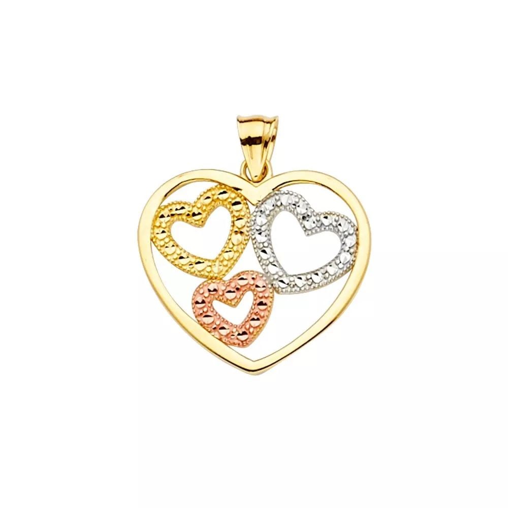 NEW 14K TRI COLOR GOLD HEART PENDANT 14K TRI COLOR GOLD NEW HEART PENDANT WEIGHT: 1.3g: NEW 14K TRI COLOR GOLD HEART PENDANT 14K TRI COLOR GOLD NEW HEART PENDANT WEIGHT: 1.3g