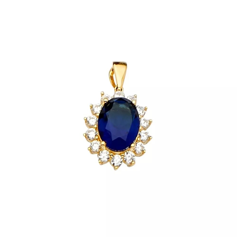 NEW 14K YELLOW GOLD BLUE CZ PENDANT/SET 14K YELLOW GOLD NEW BLUE CZ PENDANT/SET WEIGHT: 2.1g (1 of 2)