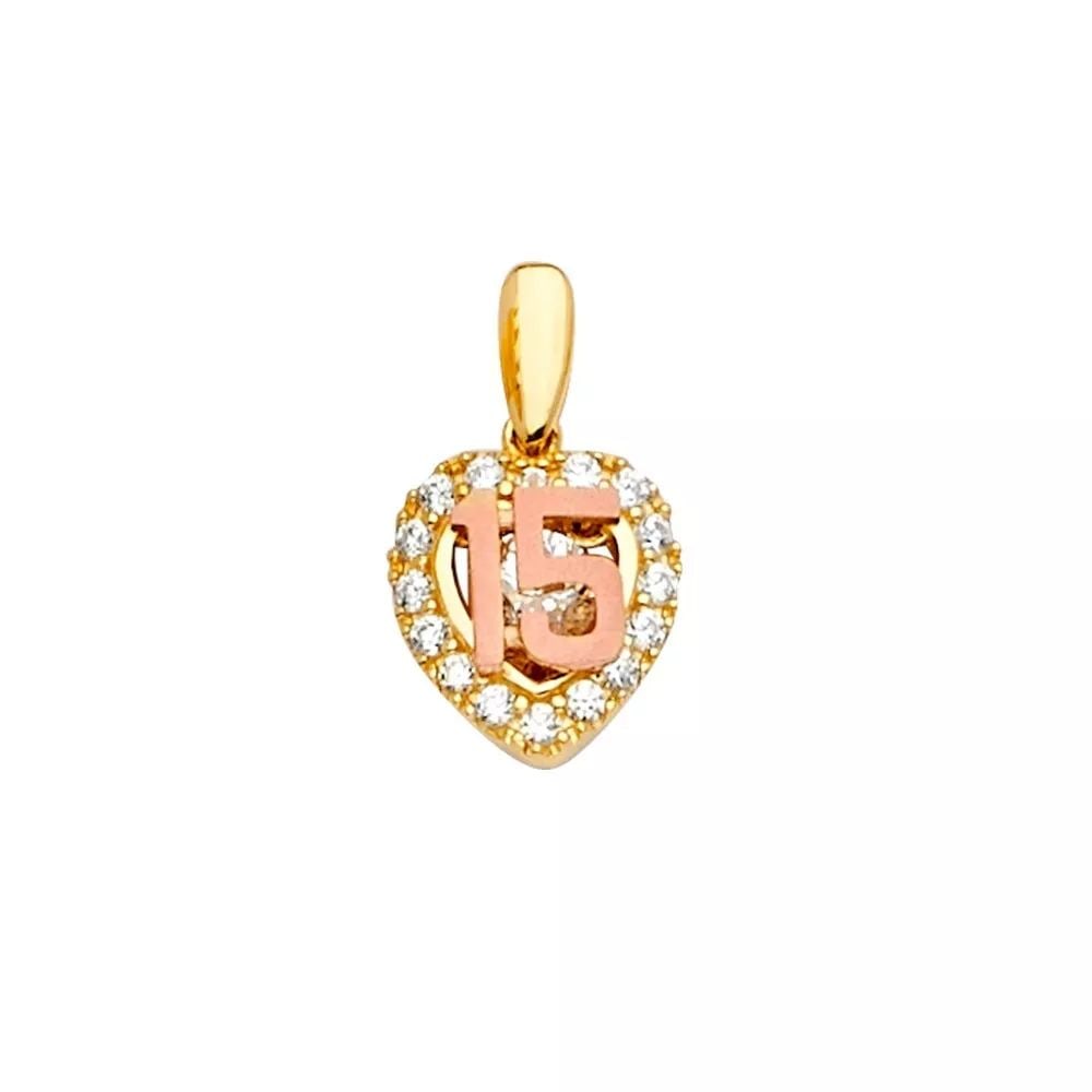 NEW 14K TWO TONE GOLD CZ 15 YEARS PENDANT/HALF SET 14K TWO TONE GOLD NEW CZ 15 YEARS PENDANT/HALF: NEW 14K TWO TONE GOLD CZ 15 YEARS PENDANT/HALF SET 14K TWO TONE GOLD NEW CZ 15 YEARS PENDANT/HALF SET WEIGHT: 1.6g