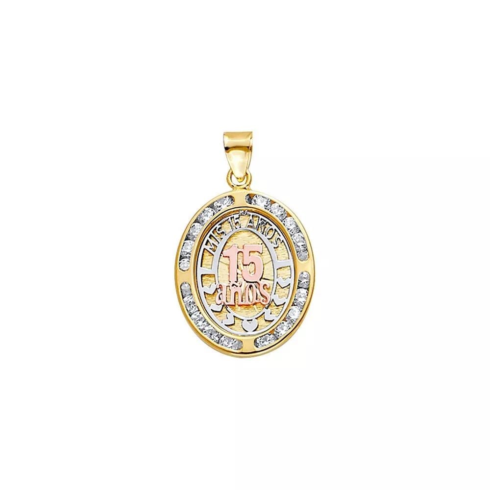 NEW 14K TRI COLOR GOLD CZ OVAL 15 ANOS PENDANT 14K TRI COLOR GOLD NEW CZ OVAL 15 ANOS PENDANT: NEW 14K TRI COLOR GOLD CZ OVAL 15 ANOS PENDANT 14K TRI COLOR GOLD NEW CZ OVAL 15 ANOS PENDANT WEIGHT: 1.8g