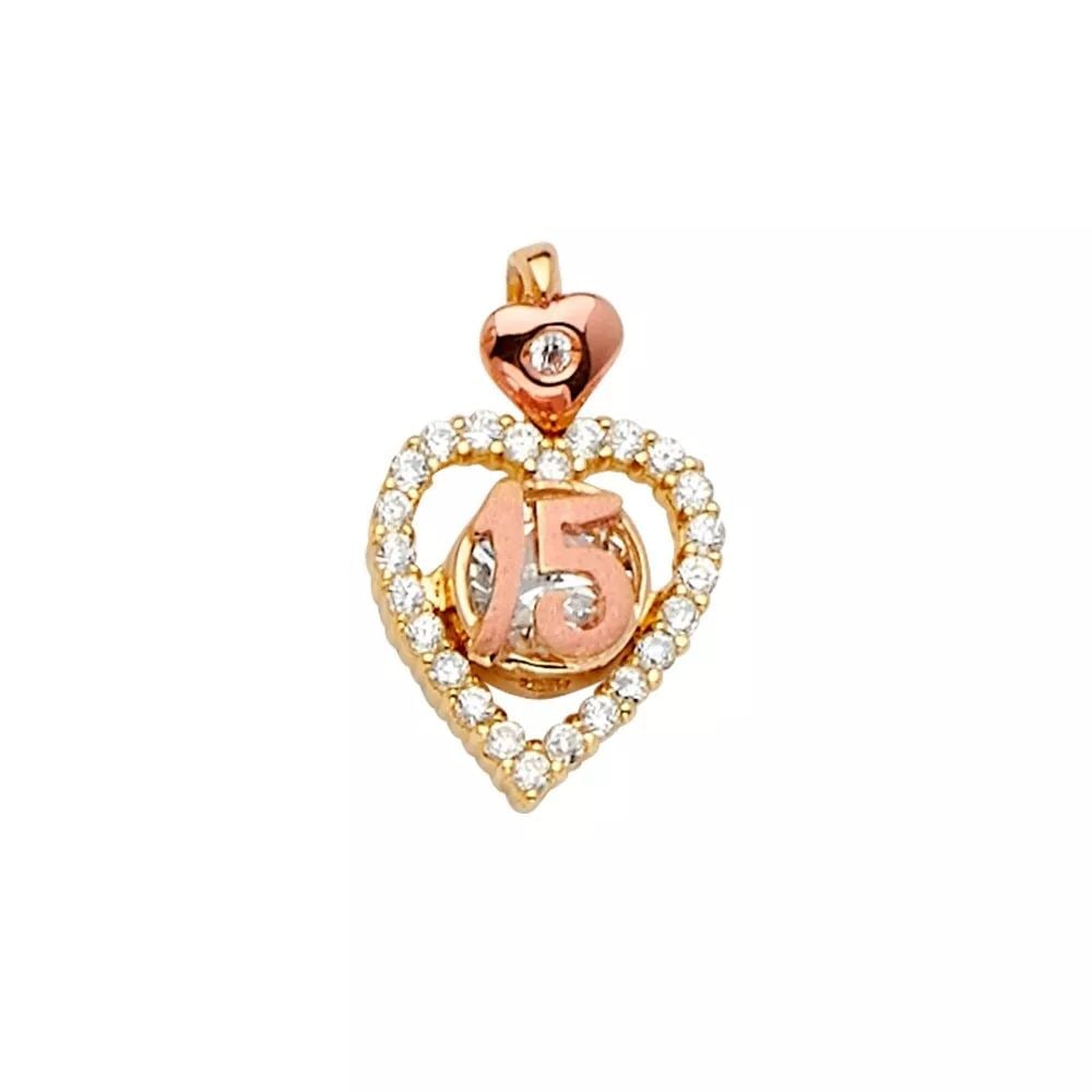 NEW 14K TWO TONE GOLD CZ 15 YEARS PENDANT/HALF SET 14K TWO TONE GOLD NEW CZ 15 YEARS PENDANT/HALF: NEW 14K TWO TONE GOLD CZ 15 YEARS PENDANT/HALF SET 14K TWO TONE GOLD NEW CZ 15 YEARS PENDANT/HALF SET WEIGHT: 2.3g