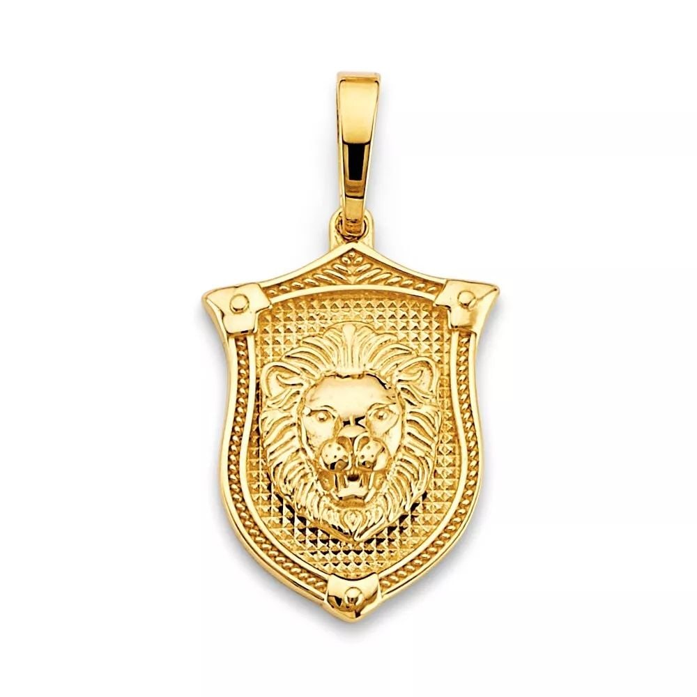 NEW 14K YELLOW GOLD SHIELD WITH LION FACE PENDANT 14K YELLOW GOLD NEW SHIELD WITH LION FACE PENDANT (1 of 2)