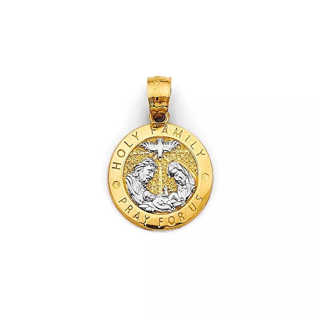 NEW 14K TWO TONE GOLD ROUND HOLY FAMILY PENDANT 14K TWO TONE GOLD NEW ROUND HOLY FAMILY PENDANT: NEW 14K TWO TONE GOLD ROUND HOLY FAMILY PENDANT 14K TWO TONE GOLD NEW ROUND HOLY FAMILY PENDANT WEIGHT: 1.3g