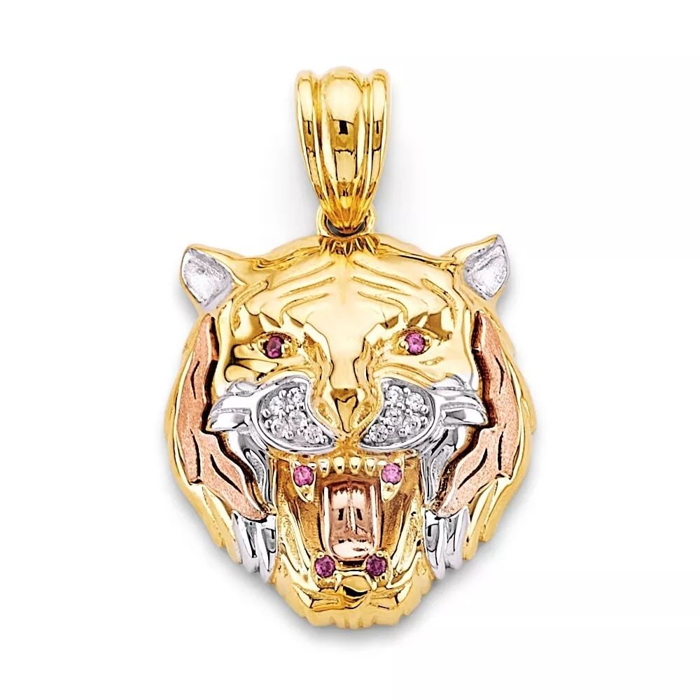 NEW 14K TRI COLOR GOLD MEDIUM TIGER FACE PENDANT 14K TRI COLOR GOLD> NEW MEDIUM TIGER FACE PENDANT (1 of 2)