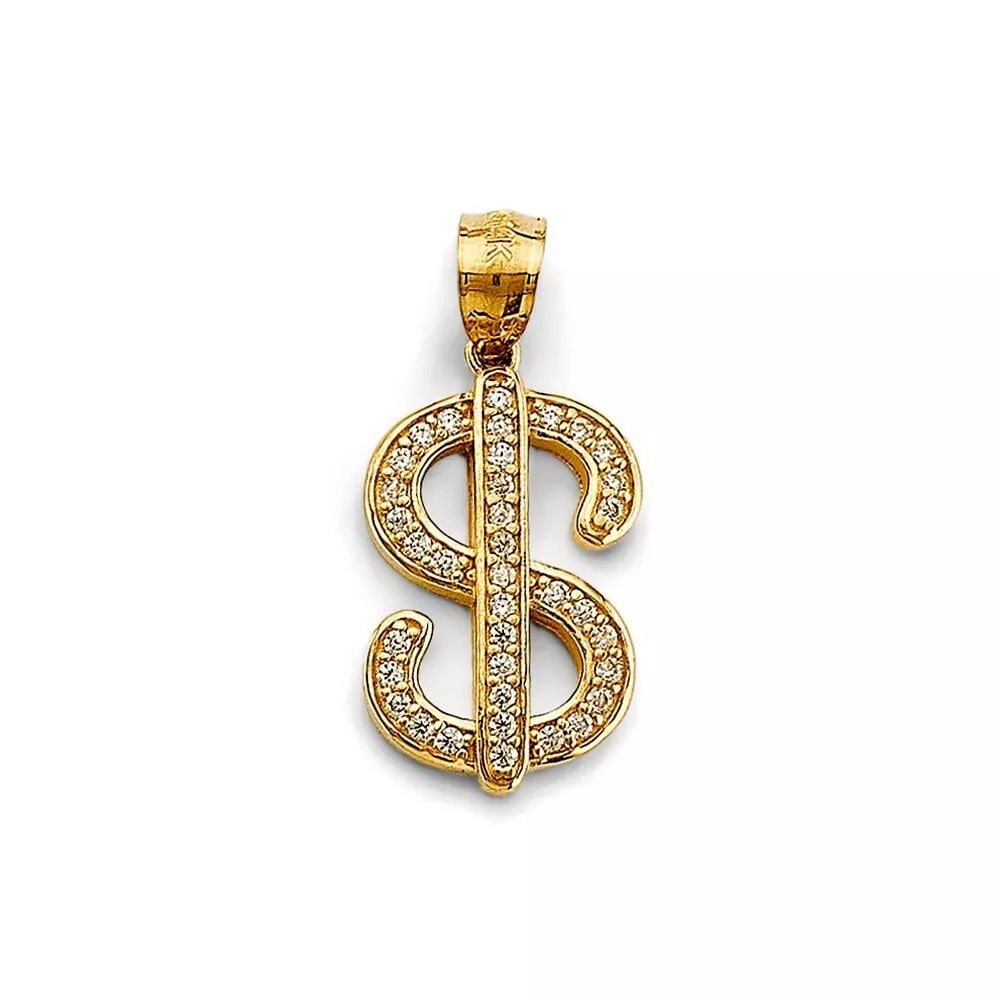 NEW 14K YELLOW GOLD CZ DOLLAR SIGN PENDANT 14K YELLOW GOLD NEW CZ DOLLAR SIGN PENDANT WEIGHT: 2.2g (1 of 2)