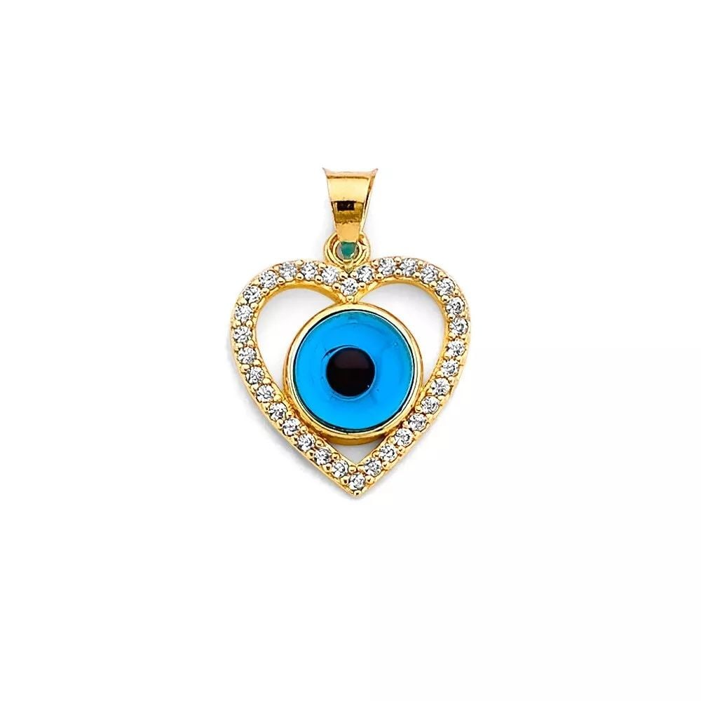 NEW 14K TWO TONE GOLD HEART EVIL EYE PENDANT 14K TWO TONE GOLD NEW HEART EVIL EYE PENDANT WEIGHT: (1 of 2)