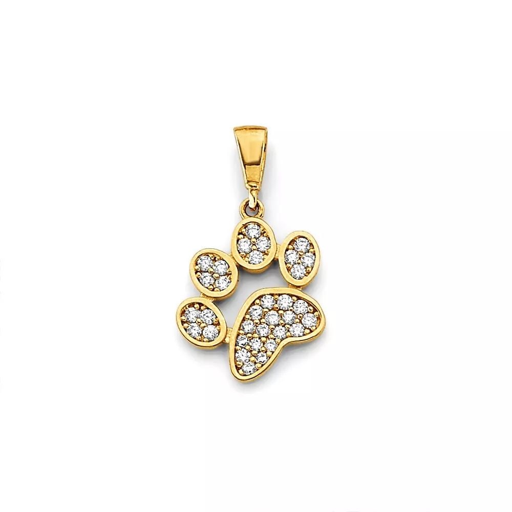 NEW 14K YELLOW GOLD CZ DOG PAW PENDANT 14K YELLOW GOLD NEW CZ DOG PAW PENDANT WEIGHT: 1.3g (1 of 2)
