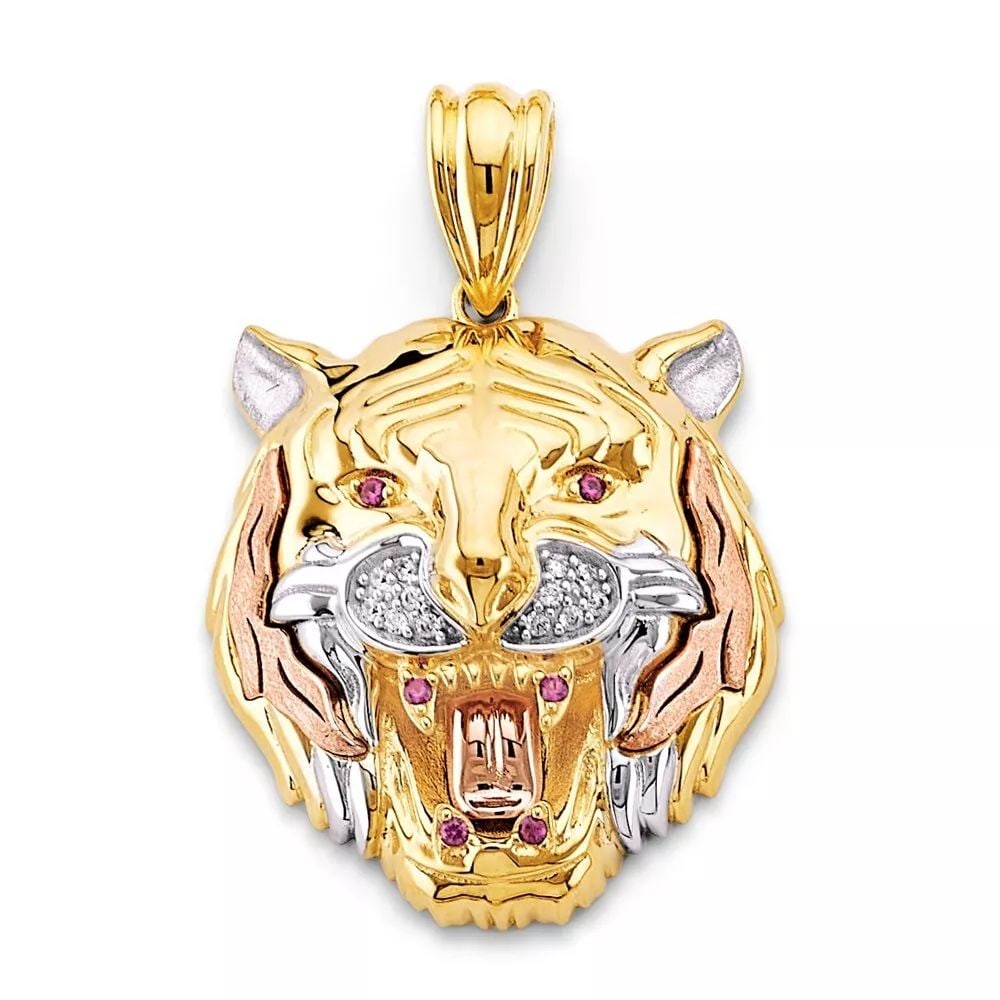 NEW 14K TRI COLOR GOLD BIG TIGER FACE PENDANT 14K TRI COLOR GOLD NEW BIG TIGER FACE PENDANT WEIGHT: (1 of 2)