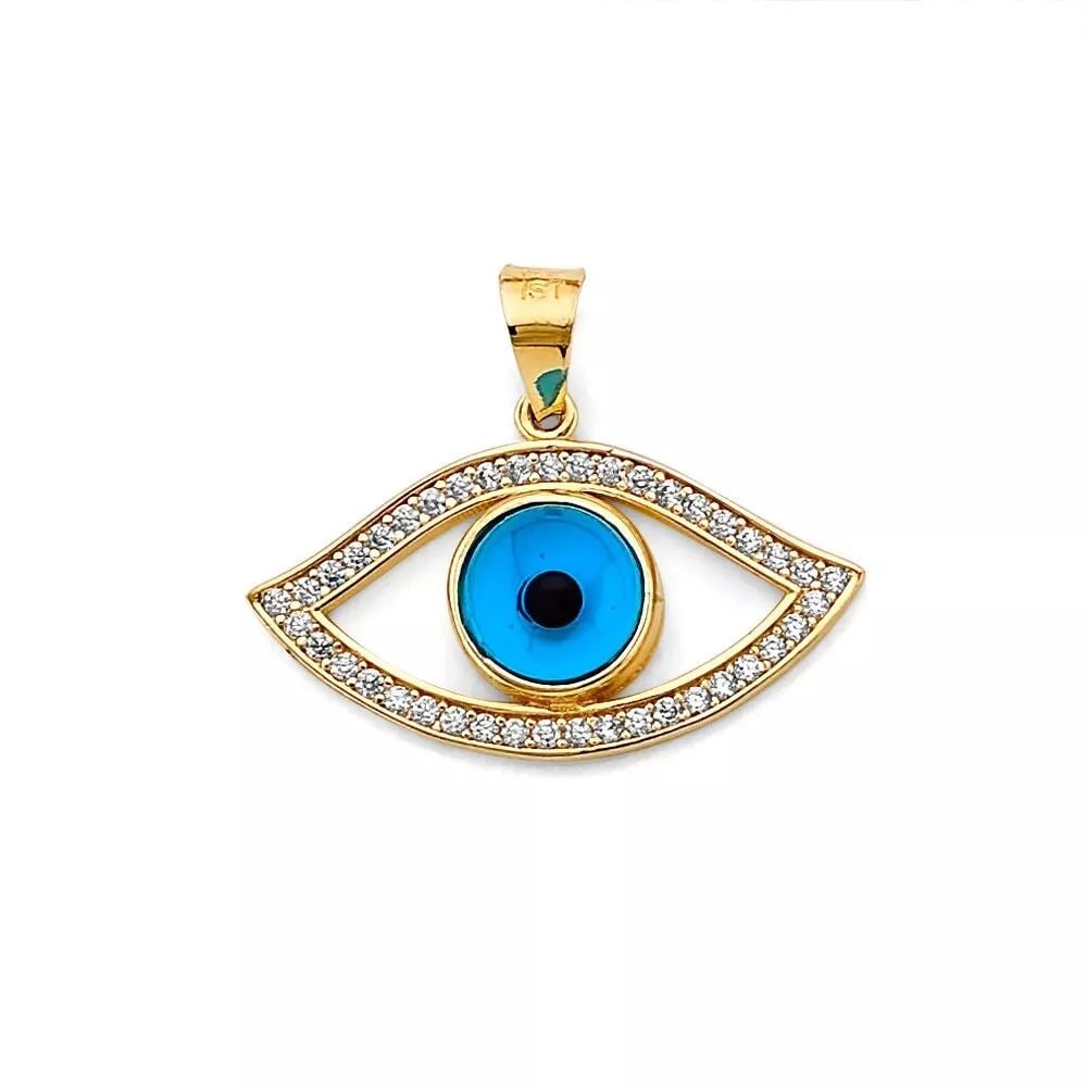 NEW 14K TWO TONE GOLD CZ EVIL EYE PENDANT 14K TWO TONE GOLD NEW CZ EVIL EYE PENDANT WEIGHT: 1.9g (1 of 2)