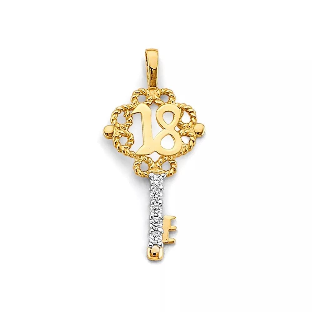 NEW 14K TWO TONE GOLD CZ KEY 18 YEARS PENDANT 14K TWO TONE GOLD NEW CZ KEY 18 YEARS PENDANT WEIGHT:: NEW 14K TWO TONE GOLD CZ KEY 18 YEARS PENDANT 14K TWO TONE GOLD NEW CZ KEY 18 YEARS PENDANT WEIGHT: 0.9g