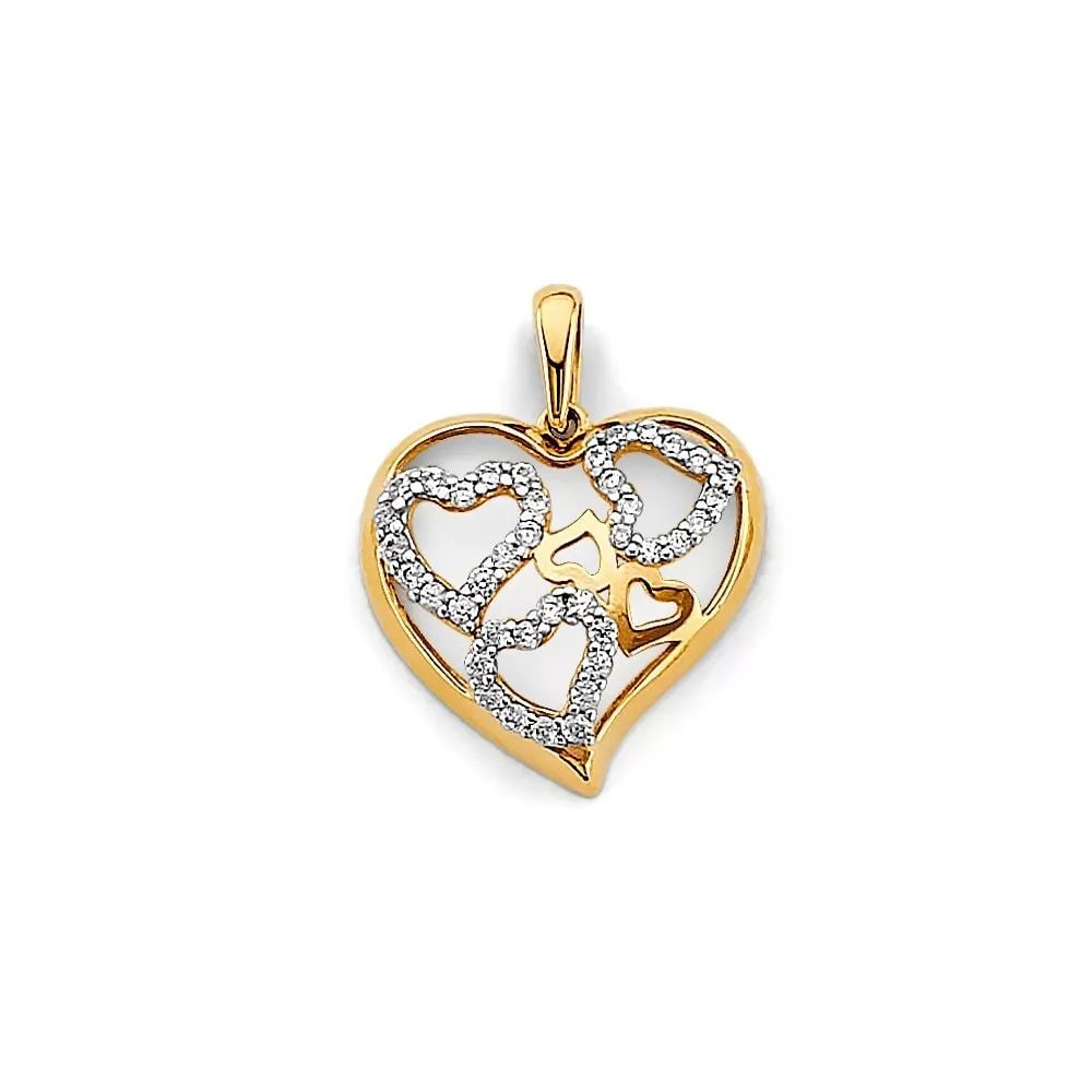 NEW 14K TWO TONE GOLD CZ HEART PENDANT 14K TWO TONE GOLD NEW CZ HEART PENDANT WEIGHT: 0.8g (1 of 2)