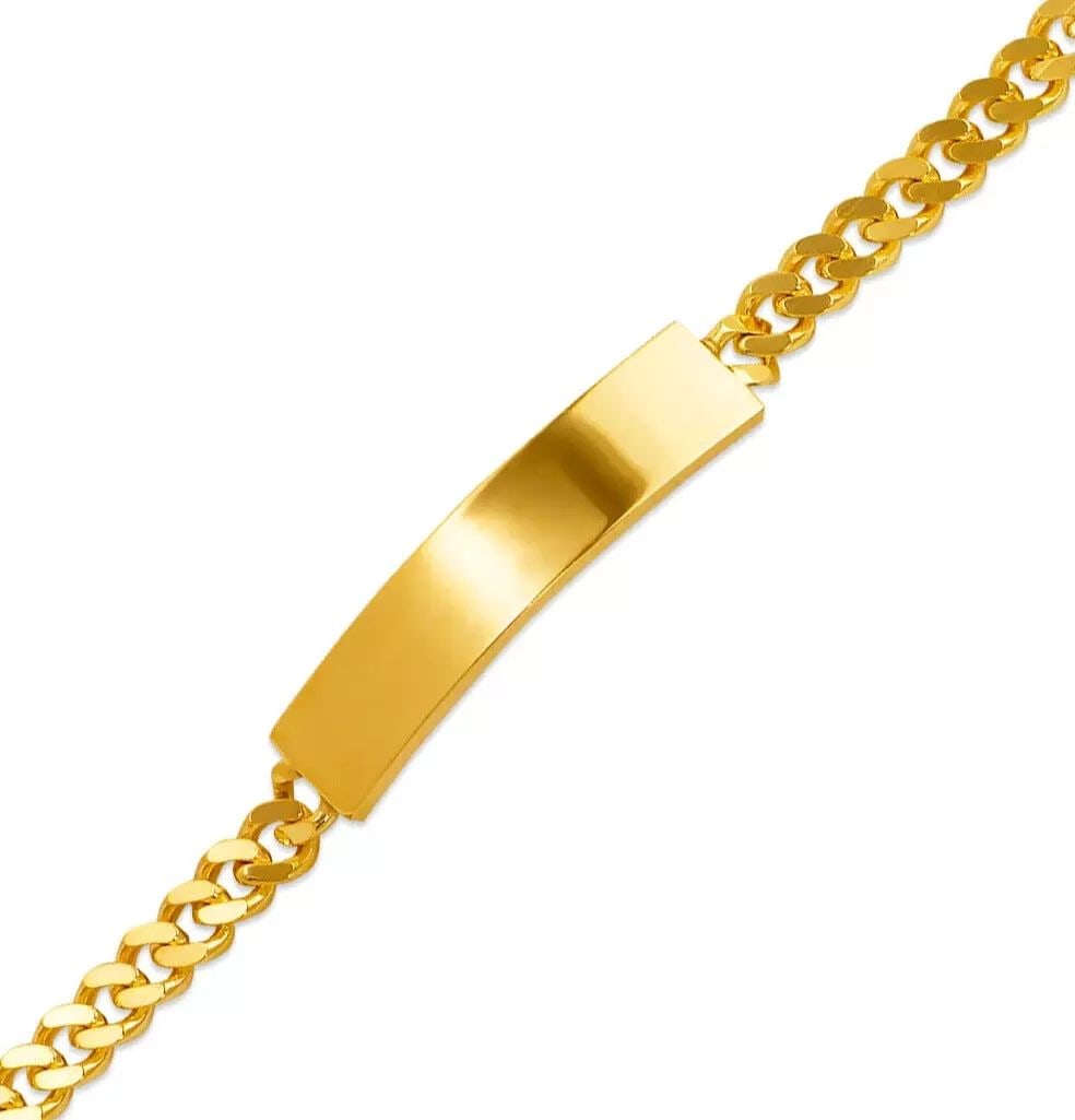 NEW 14K YELLOW GOLD KIDS CURB SHINY ID BRACELET 14K Yellow Gold Approx. 7mm ID, 6mm Bracelet High (1 of 2)