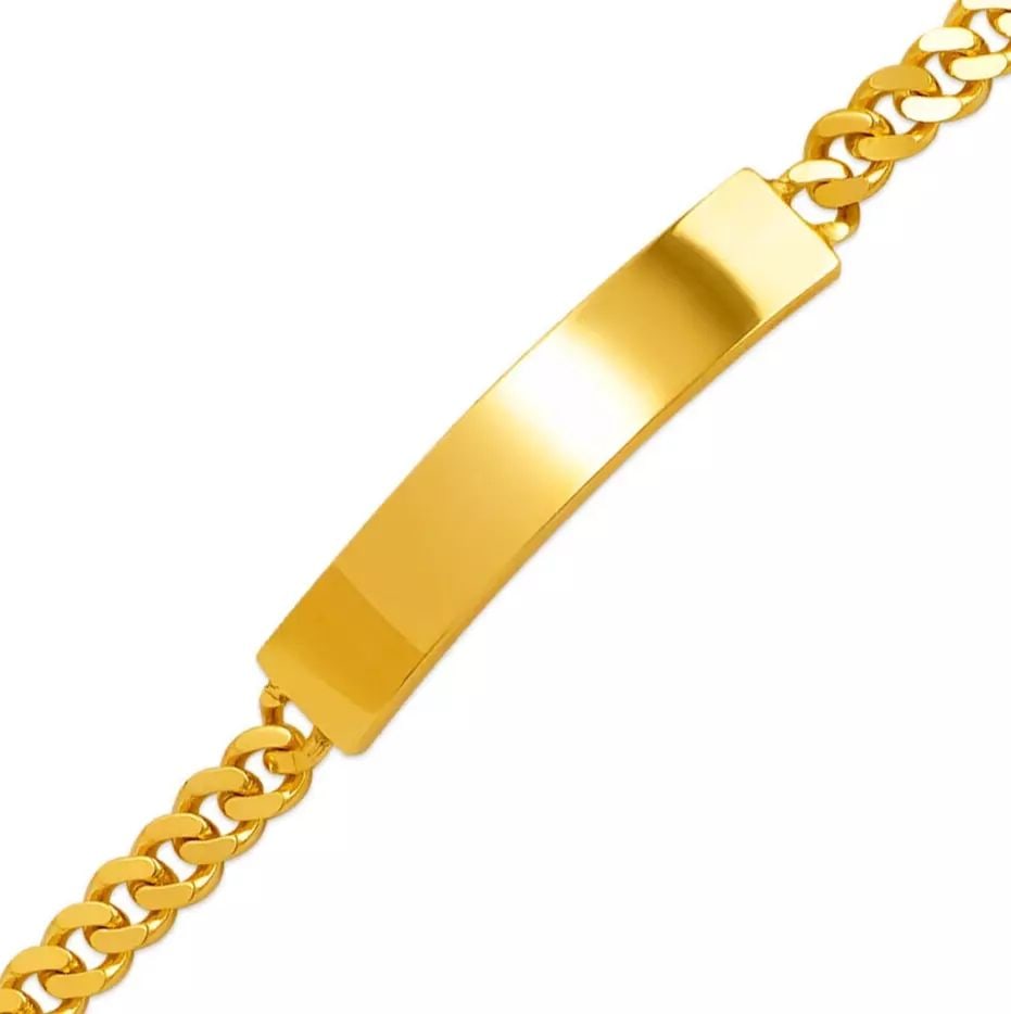 NEW 14K YELLOW GOLD CURB SHINY ID BRACELET 14K Yellow Gold Approx. 120 Gauge (ID: 7.0mm, Bracelet:: NEW 14K YELLOW GOLD CURB SHINY ID BRACELET 14K Yellow Gold Approx. 120 Gauge (ID: 7.0mm, Bracelet: 4.5mm) Shiny High Polished Lobster Clasp Length 7.5" Weight: 11.2 Grams