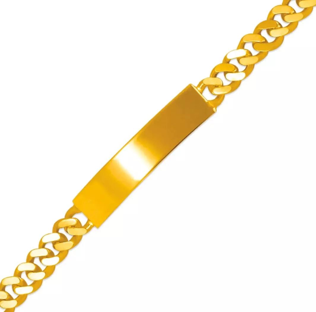 NEW 14K YELLOW GOLD CURB SHINY ID BRACELET 14K Yellow Gold Approx. 7mm ID, 5.5mm Bracelet Shiny High (1 of 2)