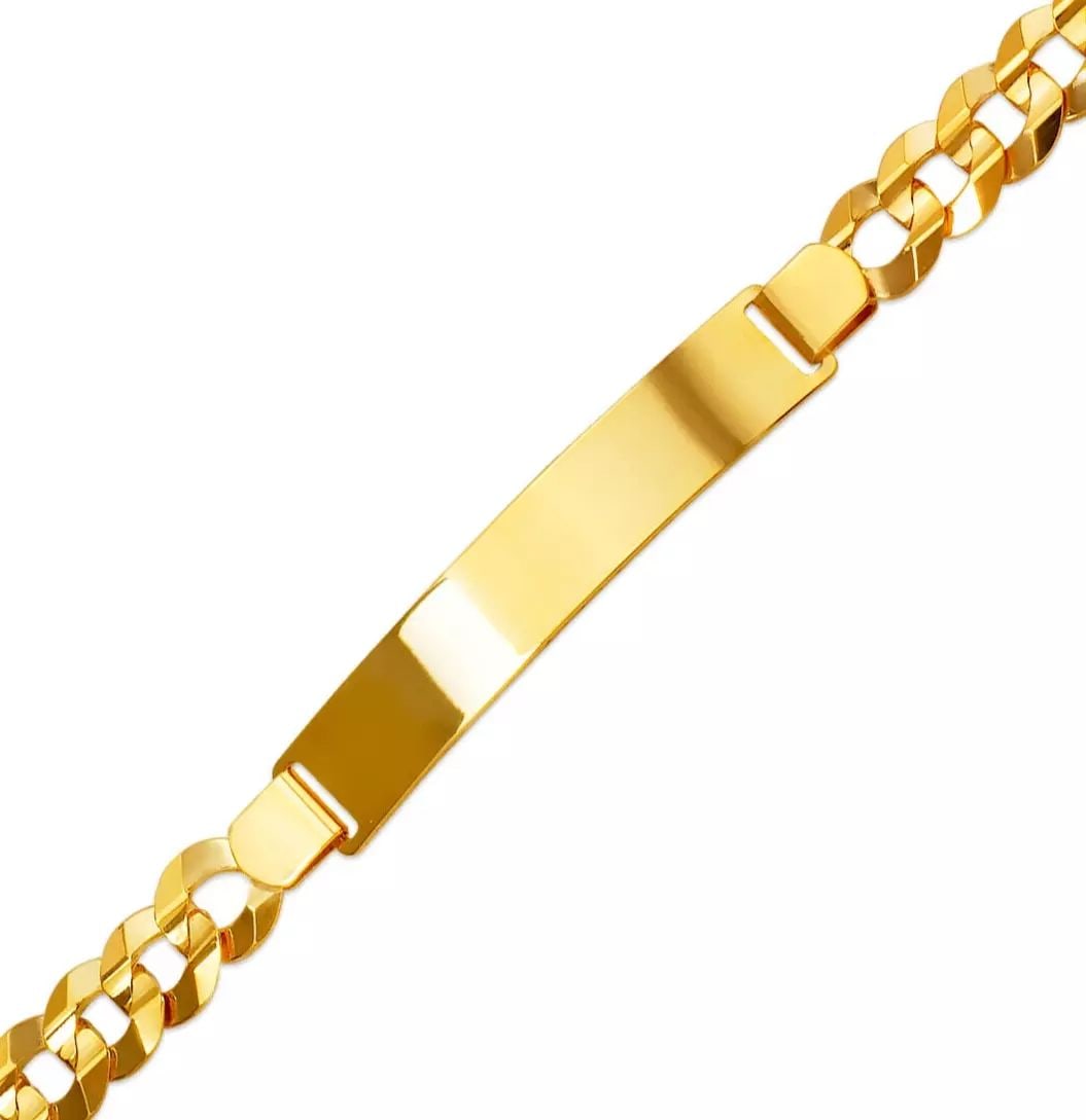 NEW 14K YELLOW GOLD CURB LIGHT ID BRACELET 14K Yellow Gold Approx. 220 Gauge (10.0mm ID, 9.0mm: NEW 14K YELLOW GOLD CURB LIGHT ID BRACELET 14K Yellow Gold Approx. 220 Gauge (10.0mm ID, 9.0mm Bracelet) High Polished Lobster Lock Length 8" Weight: 18.6 Grams