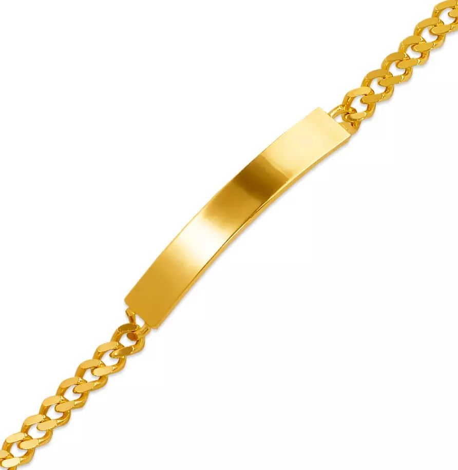 NEW 14K YELLOW GOLD KIDS CURB SHINY ID BRACELET 14K Yellow Gold Approx. 5mm ID, 4mm Bracelet High: NEW 14K YELLOW GOLD KIDS CURB SHINY ID BRACELET 14K Yellow Gold Approx. 5mm ID, 4mm Bracelet High Polished Lobster Clasp Length 6" Weight: 5.7 Grams