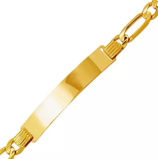 NEW 14K YELLOW GOLD FIGARO CONCAVE ID BRACELET 14K Yellow Gold 150 Gauge (7mm ID, 6mm Bracelet) High (1 of 2)
