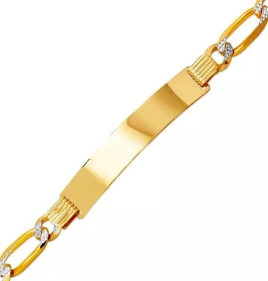 NEW 14K WHITE PAVE GOLD FIGARO PAVE ID BRACELET 14K White Pave Gold 180 Gauge (7mm ID, 7mm Bracelet): NEW 14K WHITE PAVE GOLD FIGARO PAVE ID BRACELET 14K White Pave Gold 180 Gauge (7mm ID, 7mm Bracelet) High Polished/Diamond Cut Lobster Lock Length 8" Weight: 16.2 Grams