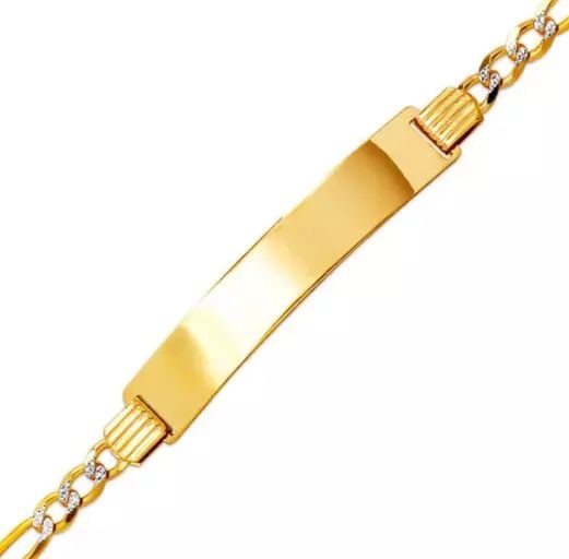 NEW 14K WHITE PAVE GOLD FIGARO PAVE ID BRACELET 14K White Pave Gold 100 Gauge (7mm ID, 4mm Bracelet): NEW 14K WHITE PAVE GOLD FIGARO PAVE ID BRACELET 14K White Pave Gold 100 Gauge (7mm ID, 4mm Bracelet) High Polished/Diamond Cut Lobster Lock Length 7" Weight: 6.0 Grams