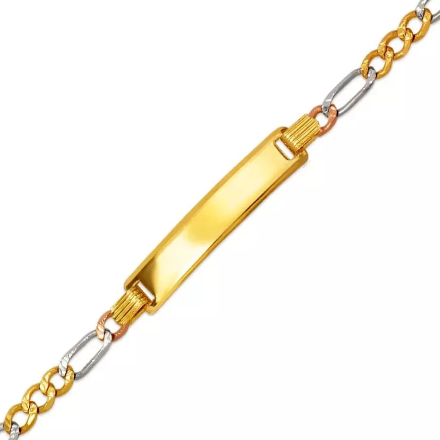 NEW 14K TRI COLOR GOLD FIGARO X-LIGHT BABY ID BRACELET 14K Tricolor Gold Approx. 5mm ID, 3.0mm (1 of 2)