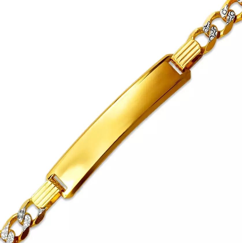 NEW 14K TWO TONE GOLD FIGARO X LIGHT ID BRACELET 14K Two Tone Gold Approx. 150 Gauge (8.0mm ID,: NEW 14K TWO TONE GOLD FIGARO X LIGHT ID BRACELET 14K Two Tone Gold Approx. 150 Gauge (8.0mm ID, 7.0mm Bracelet) High Polished Lobster Lock Length 8" Weight: 10.8 Grams