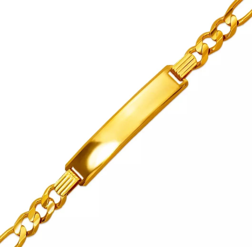 NEW 14K YELLOW GOLD FIGARO X-LIGHT ID BRACELET 14K Yellow Gold Approx. 150 Gauge (8.0mm ID, 6.0mm (1 of 2)