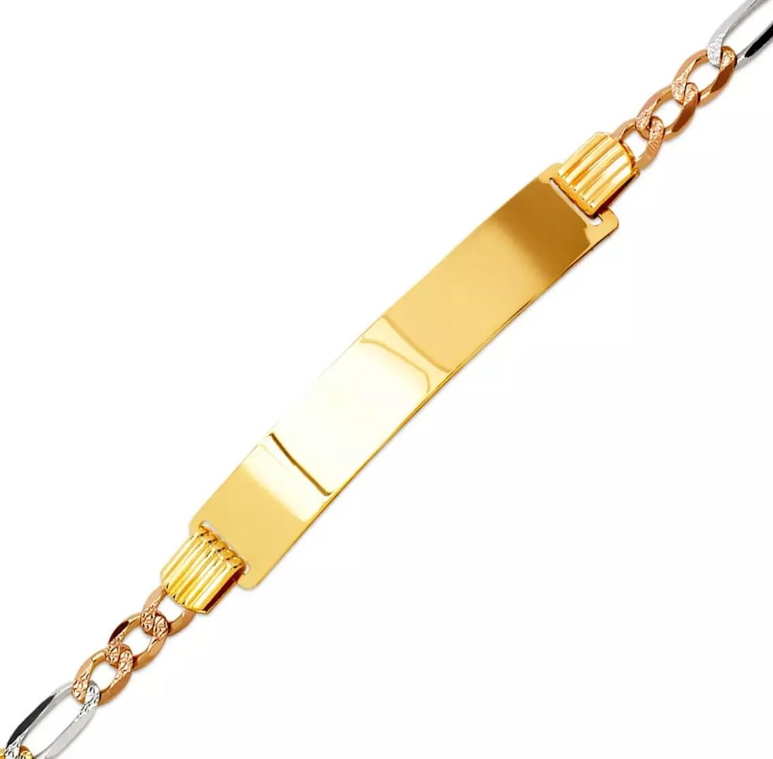 NEW 14K YELLOW GOLD FIGARO CONCAVE ID BRACELET 14K Yellow Gold 100 Gauge (7mm ID, 4mm Bracelet) High (1 of 2)