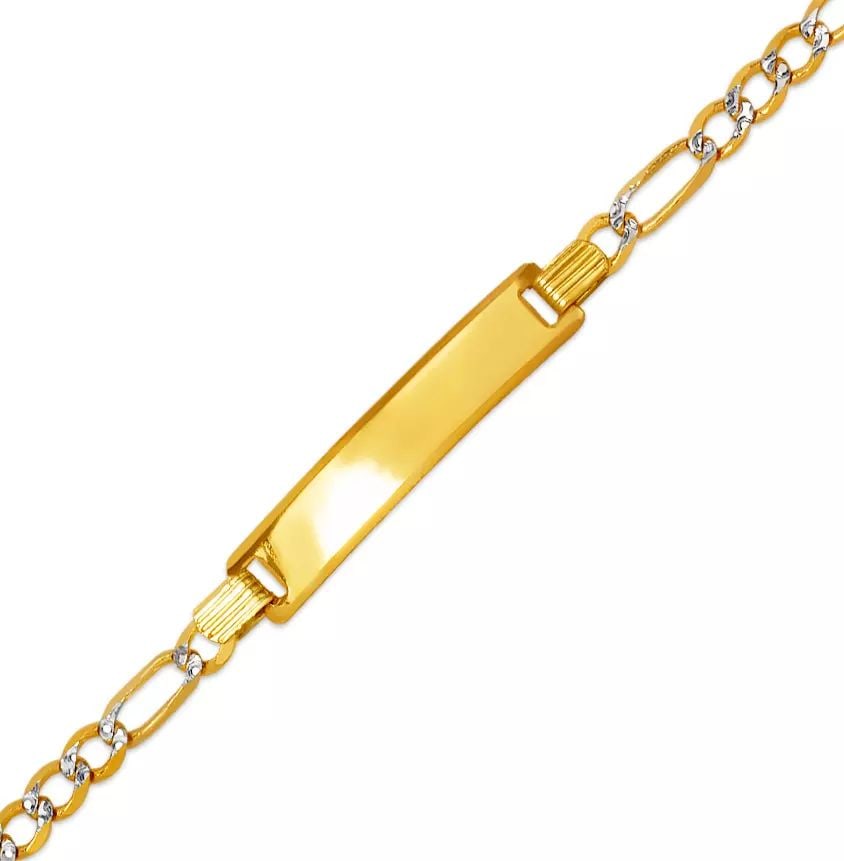 NEW 14K WHITE PAVE GOLD FIGARO X -LIGHT BABY ID BRACELET 14K White Pave Gold Approx. 5mm ID, 3.0mm: NEW 14K WHITE PAVE GOLD FIGARO X -LIGHT BABY ID BRACELET 14K White Pave Gold Approx. 5mm ID, 3.0mm Bracelet High Polished Lobster Lock Length 8" Weight: 3.5 Grams