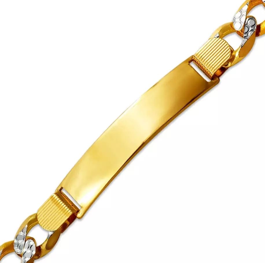 NEW 14K TWO TONE GOLD FIGARO X -LIGHT ID BRACELET 14K Two Tone Gold Approx. 250 Gauge (10.0mm ID, (1 of 2)