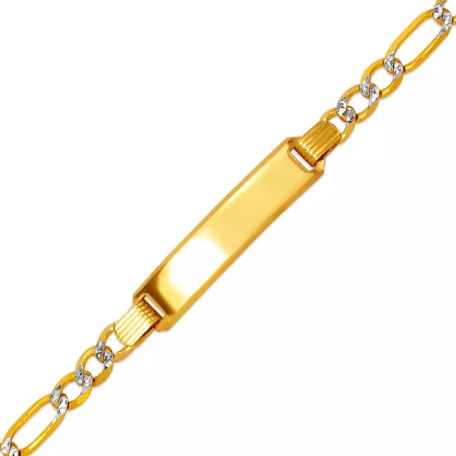NEW 14K WHITE PAVE GOLD FIGARO X -LIGHT BABY ID BRACELET 14K White Pave Gold Approx. 6mm ID, 4.0mm: NEW 14K WHITE PAVE GOLD FIGARO X -LIGHT BABY ID BRACELET 14K White Pave Gold Approx. 6mm ID, 4.0mm Bracelet High Polished Lobster Lock Length 6" Weight: 5.1 Grams