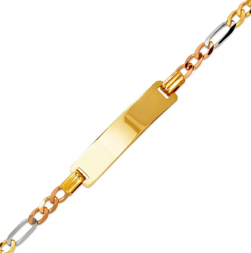 NEW 14K TRI COLOR GOLD SQ KIDS FIGARO SHINY SQUARE ID BRACELET 14K Tricolor Gold 080 Gauge (6mm ID, (1 of 2)