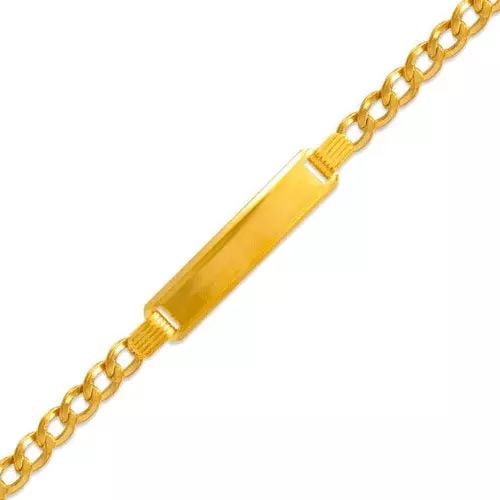 NEW 14K YELLOW GOLD KIDS HELLOW CURB ID BRACELET 14K Yellow Gold 100 Gauge Hollow Lobster Lock: NEW 14K YELLOW GOLD KIDS HELLOW CURB ID BRACELET 14K Yellow Gold 100 Gauge Hollow Lobster Lock Length 6" Weight: 4.0 Grams