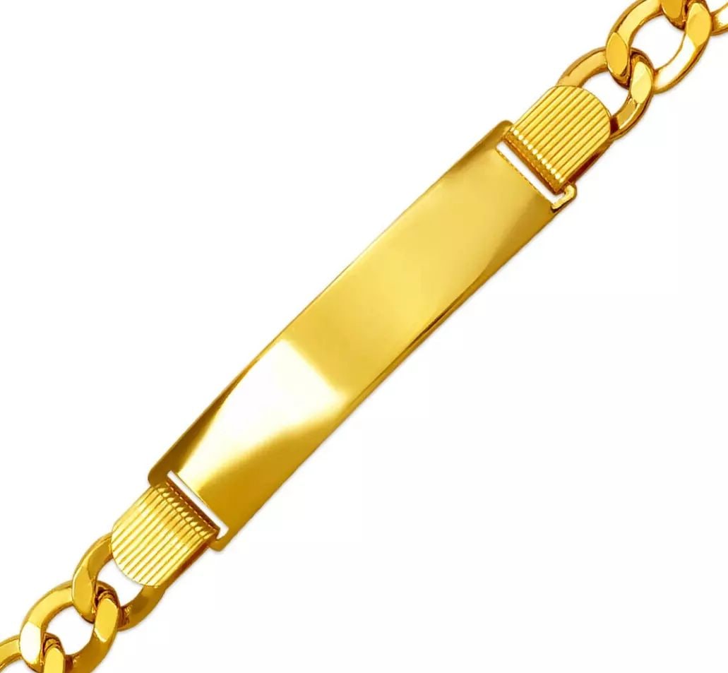 NEW 14K YELLOW GOLD HOLLOW CURB ID BRACELET 14K Yellow Gold Approx. 180 Gauge (10.0mm ID, 8.0mm: NEW 14K YELLOW GOLD HOLLOW CURB ID BRACELET 14K Yellow Gold Approx. 180 Gauge (10.0mm ID, 8.0mm Bracelet) High Polished Lobster Lock Length 8" Weight: 14.5 Grams