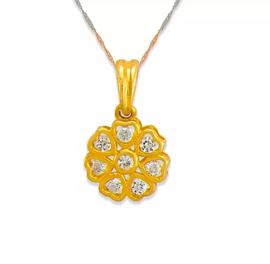 NEW 14K YELLOW GOLD FLOWER CZ PENDANT 14K Yellow Gold Approx. 12mm High Polished/Cubic Zirconia (1 of 2)