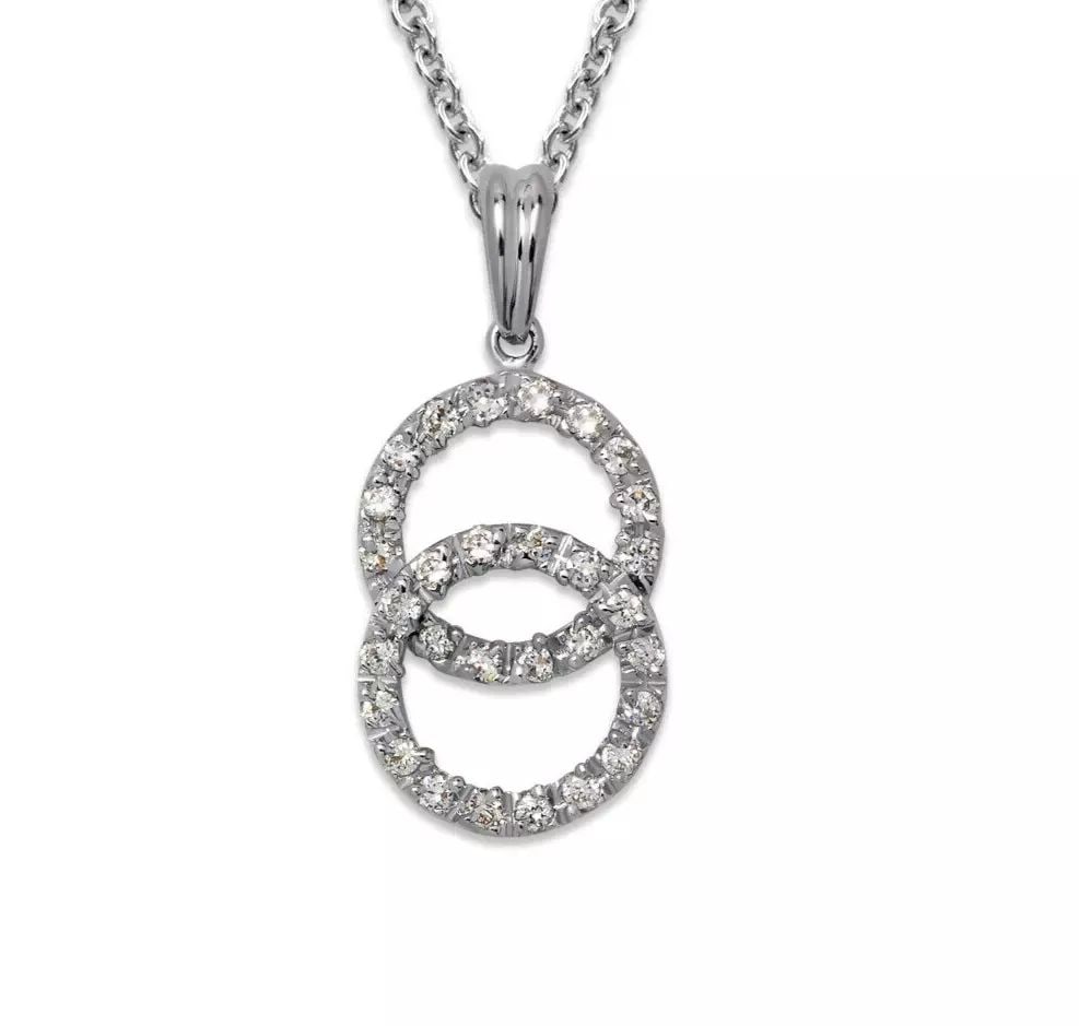 NEW 14K WHITE GOLD DOUBLE CIRCLE CZ PENDANT 14K White Gold Approx. 13x20mm High Polished/Cubic: NEW 14K WHITE GOLD DOUBLE CIRCLE CZ PENDANT 14K White Gold Approx. 13x20mm High Polished/Cubic Zirconia Available in YellowGold Chains Sold Separately Weight: 3.1 Grams
