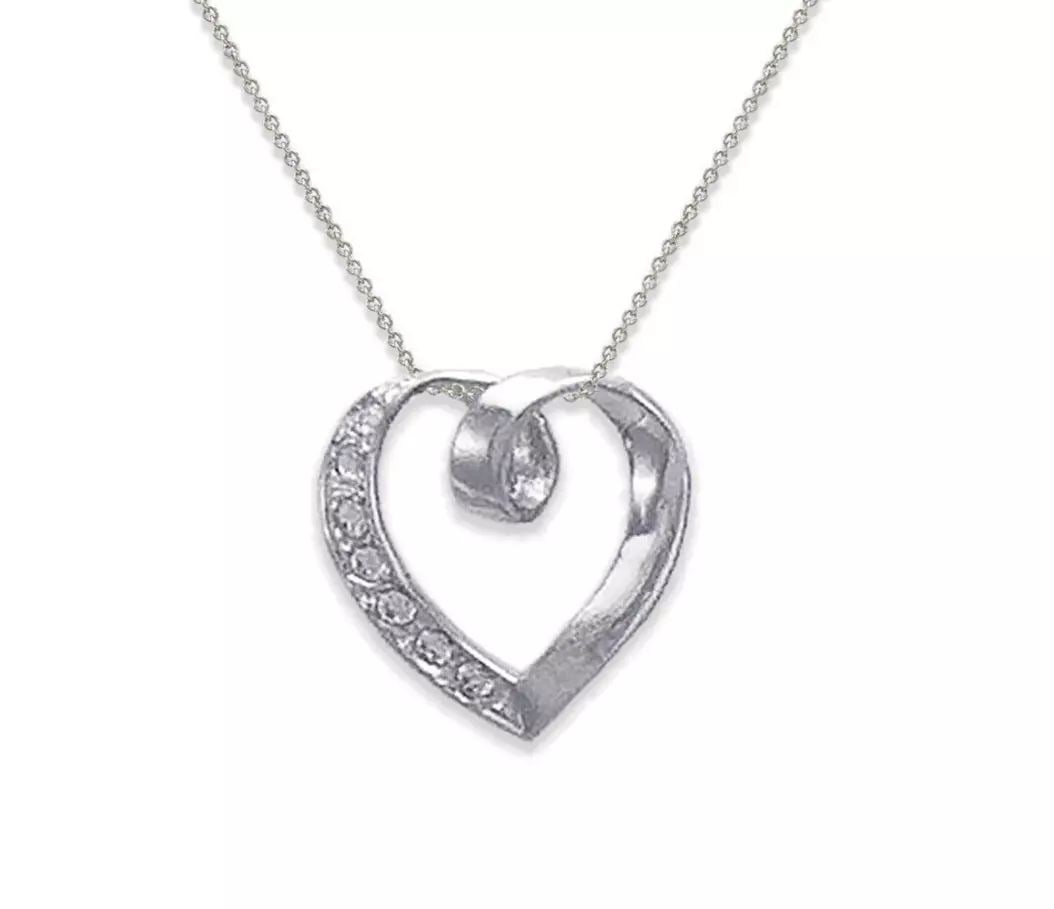 NEW 14K WHITE GOLD HEART CZ PENDANT 14K White Gold Approx. 12x12mm High Polished/Cubic Zirconia/: NEW 14K WHITE GOLD HEART CZ PENDANT 14K White Gold Approx. 12x12mm High Polished/Cubic Zirconia/ Available in Yellow Gold Chains Sold Separately Weight: 0.6 Grams