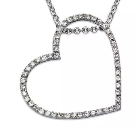 NEW 14K WHITE GOLD HEART CZ PENDANT 14K White Gold Approx. 40x43mm High Polished/Cubic Zirconia: NEW 14K WHITE GOLD HEART CZ PENDANT 14K White Gold Approx. 40x43mm High Polished/Cubic Zirconia Available in Yellow Gold Chains Sold Separately Weight: 9.2 Grams