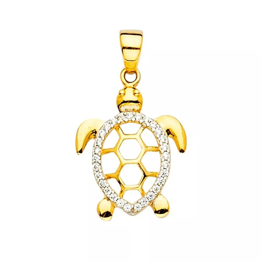 NEW 14K TWO TONE GOLD TURTLE PENDANT 14K TWO TONE GOLD NEW TURTLE PENDANT WEIGHT: 0.9g (1 of 2)