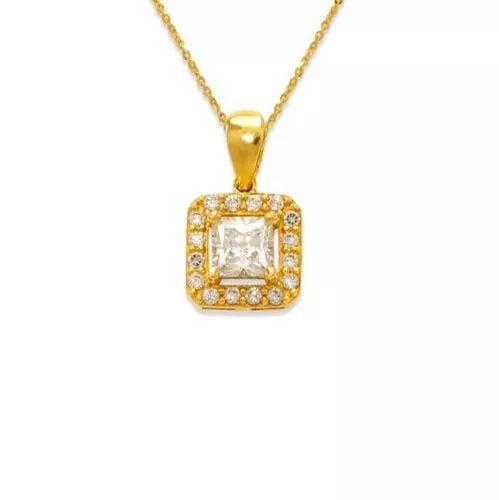 NEW 14K YELLOW GOLD FANCY PRINCESS CUT CZ PENDANT (1 of 2)