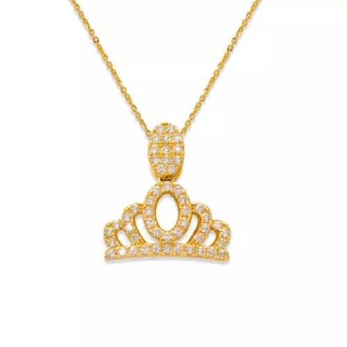 NEW 14K YELLOW GOLD FANCY CROWN CZ PENDANT: NEW 14K YELLOW GOLD FANCY CROWN CZ PENDANT 14K Yellow Gold Approx. 13x13mm Cubic Zirconia Items in this Set: Earrings Available as a Set Available in White Gold Chains Sold Separately Weight: 1.1 Gram