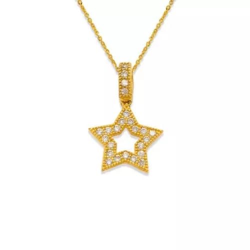 NEW 14K YELLOW GOLD FANCY STAR CZ PENDANT (1 of 2)