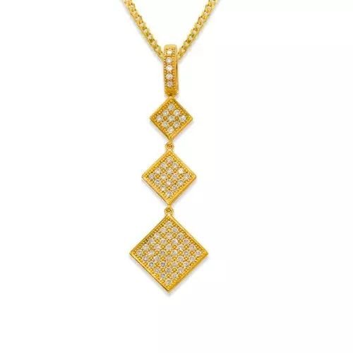 NEW 14K YELLOW GOLD FANCY DIAMOND DROP CZ PENDANT: NEW 14K YELLOW GOLD FANCY DIAMOND DROP CZ PENDANT 14K Yellow Gold Approx. 12x30mm Cubic Zirconia Items in this Set: Earrings Available as a Set Available in White Gold Chains Sold Separately Weight: 1