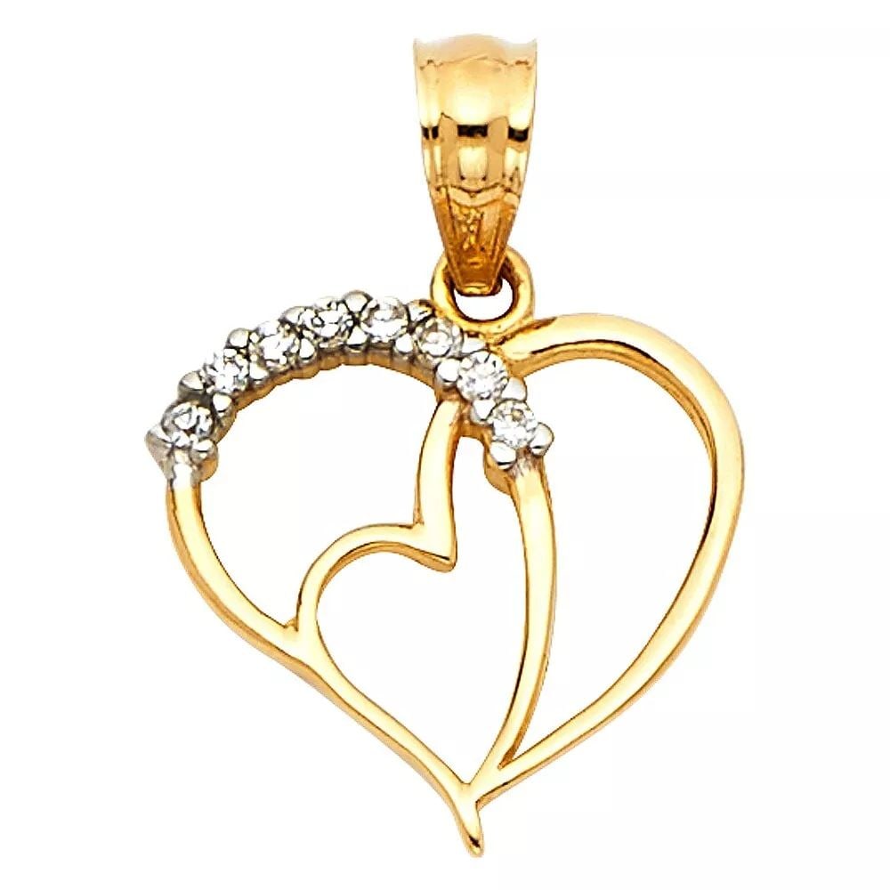 NEW 14K TWO TONE GOLD CZ HEART PENDANT (1 of 2)