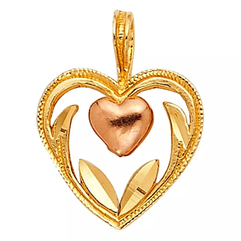 NEW 14K TWO TONE GOLD HEART PENDANT (1 of 2)