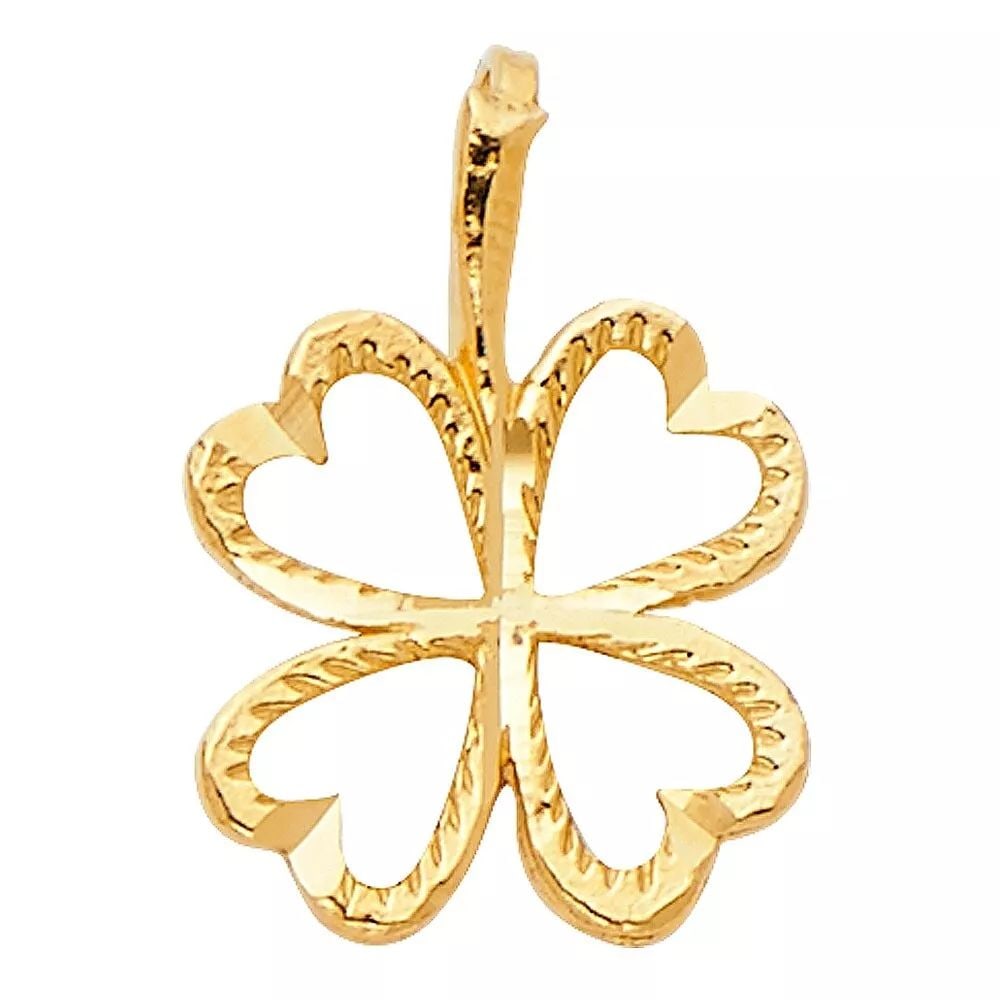 NEW 14K YELLOW GOLD HEART CLOVER PENDANT (1 of 2)