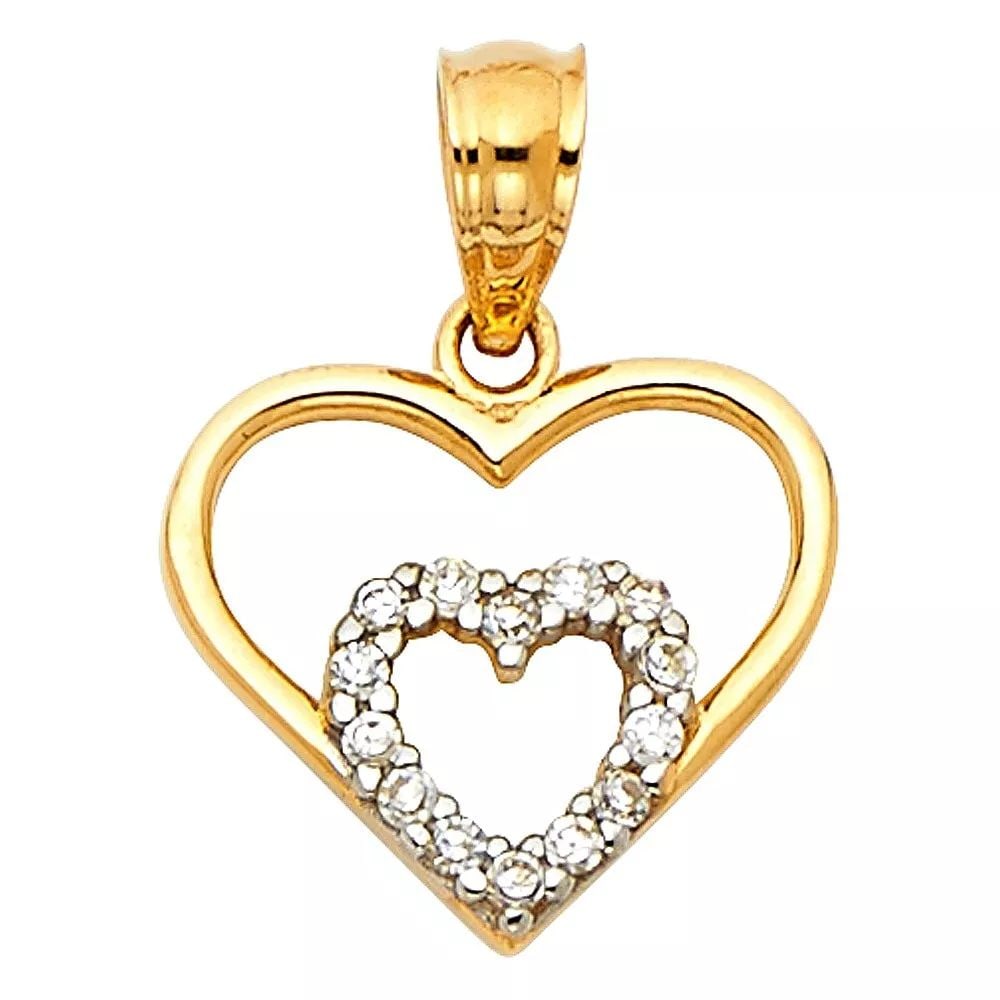NEW 14K TWO TONE GOLD CZ HEART PENDANT (1 of 2)
